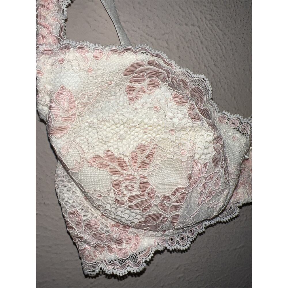 Vintage 90s Victoria's Secret Bra 32C Cream Pink Lace Removable Pads Push Up VS - Picture 5 of 13